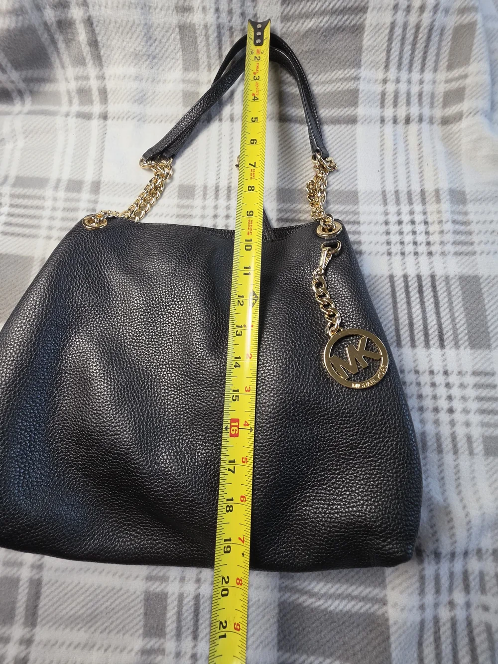 Michael Kors Black Pebbled Leather Shoulder Bag with Gold Accents